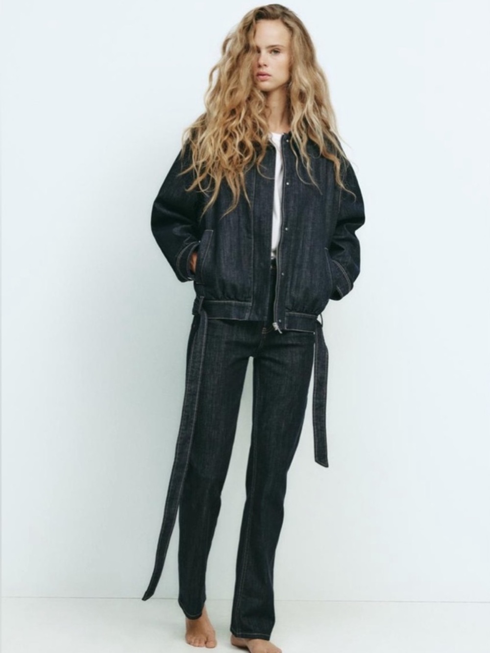 NEW Zara Belted Denim Jacket Size Large